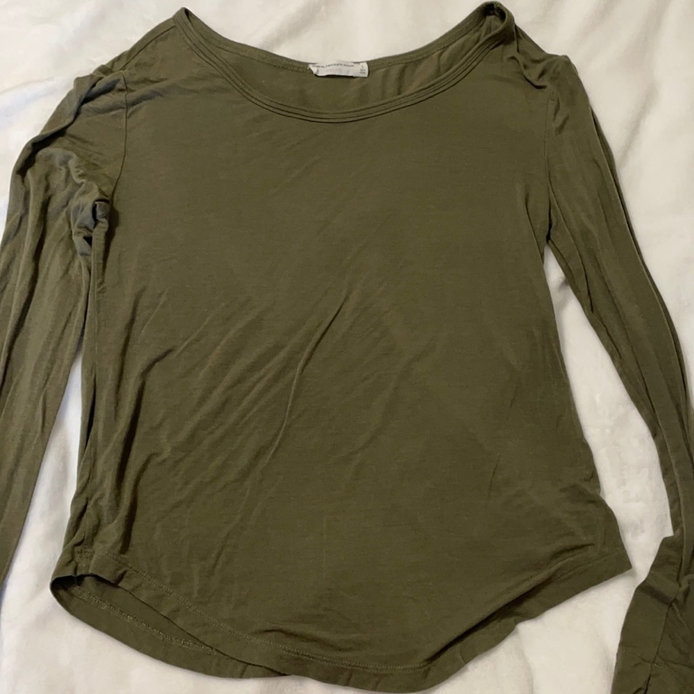 Double Zero olive green wide scoopneck long sleeve